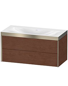 Duravit XViu Waschtisch-Unterschrank XV4616NB113P 100x48cm, 2 Schubkästen, ohne Hahnloch, champagner matt, Rahmen P, amerikanischer nussbaum