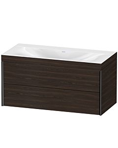 Duravit XViu Waschtisch-Unterschrank XV4616NB269C 100x48cm, 2 Schubkästen, ohne Hahnloch, schwarz matt, Rahmen C, nussbaum gebürstet
