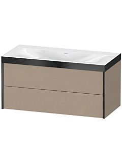 Duravit Meuble sous-vasque XViu XV4616NB275P 100x48cm, 2 tiroirs, sans trou pour robinet, noir mat, Rahmen P, lin
