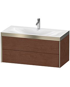 Duravit XViu Waschtisch-Unterschrank XV4616OB113P 100x48cm, 2 Schubkästen, 1 Hahnloch, champagner matt, Rahmen P, amerikanischer nussbaum