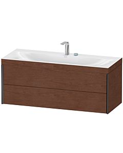 Duravit XViu Waschtisch-Unterschrank XV4617EB213C 120x48cm, 2 Schubkästen, 2 Hahnlöcher, schwarz matt, Rahmen C, amerikanischer nussbaum