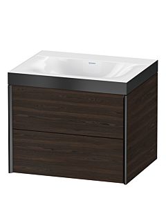 Duravit Meuble sous-vasque XViu XV4614NB269P 60x48cm, 2 tiroirs, sans trou pour robinet, noir mat, Rahmen P, noyer brossé