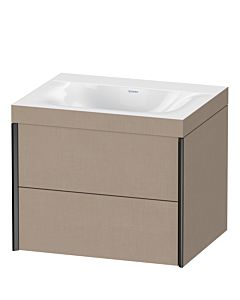 Duravit Meuble sous-vasque XViu XV4614NB275C 60x48cm, 2 tiroirs, sans trou pour robinet, noir mat, Rahmen C, lin