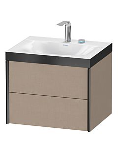 Duravit XViu vanity unit XV4614EB275P 60x48cm, 2 drawers, 2 tap holes, matt black, Rahmen P, linen