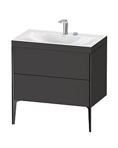Duravit XViu Waschtisch-Unterschrank XV4710EB280C 80x48cm, 2 Auszüge, 2 Hahnlöcher, schwarz matt, Rahmen C, graphit supermatt