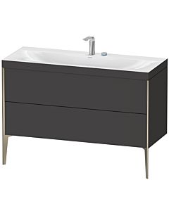 Duravit Meuble sous-vasque XViu XV4712EB180C 120x48cm, 2 tiroirs, 2 trous pour robinetterie, champagne mat, Rahmen C, graphite supermatt
