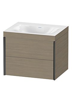Duravit Meuble sous-vasque XViu XV4614NB235C 60x48cm, 2 tiroirs, sans trou pour robinet, noir mat, Rahmen C, chêne terra