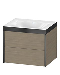 Duravit XViu Waschtisch-Unterschrank XV4614NB235P 60x48cm, 2 Schubkästen, ohne Hahnloch, schwarz matt, Rahmen P, Eiche terra