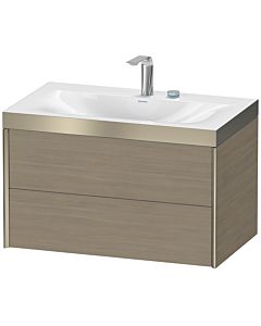 Duravit Meuble sous-vasque XViu XV4615EB135P 80x48cm, 2 tiroirs, 2 trous pour robinetterie, champagne mat, Rahmen P, chêne terra