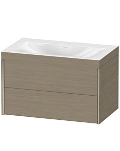 Duravit Meuble sous-vasque XViu XV4615NB135C 80x48cm, 2 tiroirs, sans trou pour robinet, champagne mat, Rahmen C, chêne terra