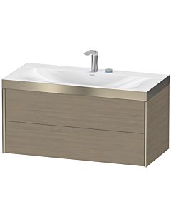 Duravit Meuble sous-vasque XViu XV4616EB135P 100x48cm, 2 tiroirs, 2 trous pour robinetterie, champagne mat, Rahmen P, chêne terra