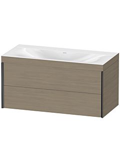 Duravit XViu vanity unit XV4616NB235C 100x48cm, 2 drawers, without tap hole, matt black, Rahmen C, terra oak