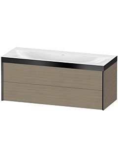 Duravit Meuble sous-vasque XViu XV4617NB235P 120x48cm, 2 tiroirs, sans trou pour robinet, noir mat, Rahmen P, chêne terra