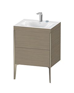 Duravit XViu Waschtisch-Unterschrank XV4709EB135C 60x48cm, 2 Auszüge, 2 Hahnlöcher, champagner matt, Rahmen C, Eiche terra