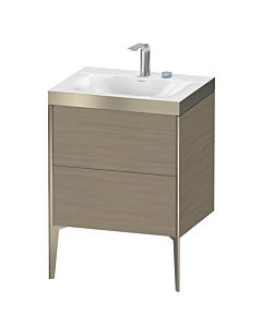 Duravit XViu Waschtisch-Unterschrank XV4709EB135P 60x48cm, 2 Auszüge, 2 Hahnlöcher, champagner matt, Rahmen P, Eiche terra