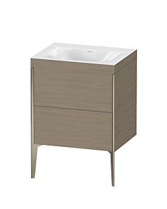 Duravit Meuble sous-vasque XViu XV4709NB135C 60x48cm, 2 coulissants, sans trou pour robinet, champagne mat, Rahmen C, chêne terra