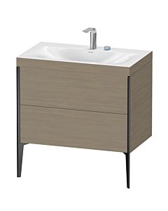 Duravit Meuble sous-vasque XViu XV4710EB235C 80x48cm, 2 coulissants, 2 trous pour robinetterie, noir mat, Rahmen C, chêne terra