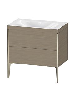 Duravit Meuble sous-vasque XViu XV4710NB135C 80x48cm, 2 coulissants, sans trou pour robinet, champagne mat, Rahmen C, chêne terra