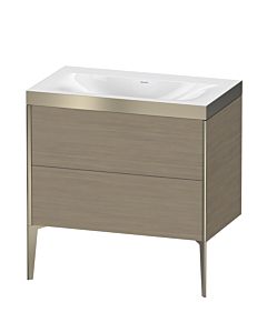 Duravit XViu vanity unit XV4710NB135P 80x48cm, 2 pull-outs, without tap hole, matt champagne, Rahmen P, terra oak