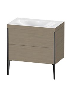 Duravit XViu vanity unit XV4710NB235C 80x48cm, 2 pull-outs, without tap hole, matt black, Rahmen C, terra oak