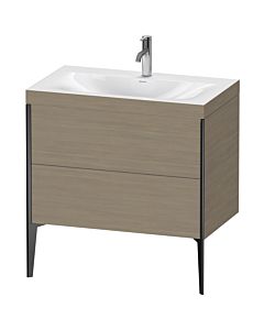 Duravit XViu vanity unit XV4710OB235C 80x48cm, 2 2000 outs, match2 tap hole, matt black, Rahmen C, terra oak