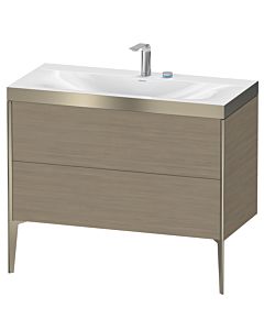 Duravit Meuble sous-vasque XViu XV4711EB135P 100x48cm, 2 coulissants, 2 trous pour robinetterie, champagne mat, Rahmen P, chêne terra