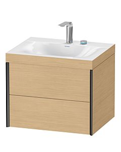 Duravit XViu Waschtisch-Unterschrank XV4614EB230C 60x48cm, 2 Schubkästen, 2 Hahnlöcher, schwarz matt, Rahmen C, Eiche natur