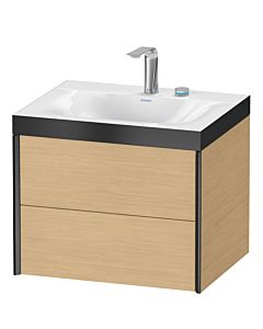Duravit XViu Waschtisch-Unterschrank XV4614EB230P 60x48cm, 2 Schubkästen, 2 Hahnlöcher, schwarz matt, Rahmen P, Eiche natur
