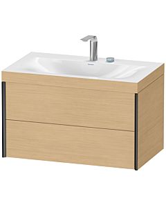 Duravit XViu Waschtisch-Unterschrank XV4615EB230C 80x48cm, 2 Schubkästen, 2 Hahnlöcher, schwarz matt, Rahmen C, Eiche natur