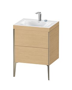 Duravit Meuble sous-vasque XViu XV4709EB130C 60x48cm, 2 coulissants, 2 trous pour robinetterie, champagne mat, Rahmen C, chêne naturel