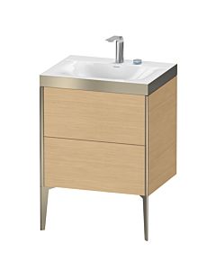 Duravit Meuble sous-vasque XViu XV4709EB130P 60x48cm, 2 coulissants, 2 trous pour robinetterie, champagne mat, Rahmen P, chêne naturel