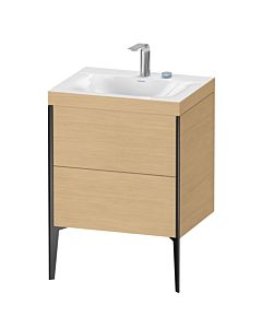 Duravit Meuble sous-vasque XViu XV4709EB230C 60x48cm, 2 coulissants, 2 trous pour robinetterie, noir mat, Rahmen C, chêne naturel
