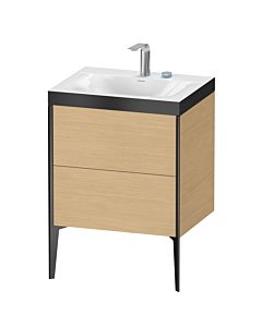Duravit Meuble sous-vasque XViu XV4709EB230P 60x48cm, 2 coulissants, 2 trous pour robinetterie, noir mat, Rahmen P, chêne naturel
