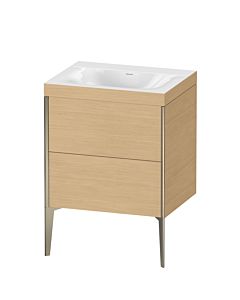 Duravit Meuble sous-vasque XViu XV4709NB130C 60x48cm, 2 coulissants, sans trou pour robinet, champagne mat, Rahmen C, chêne naturel