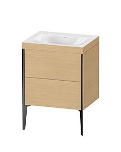 Duravit Meuble sous-vasque XViu XV4709NB230C 60x48cm, 2 coulissants, sans trou pour robinet, noir mat, Rahmen C, chêne naturel