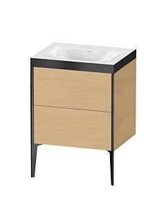 Duravit Meuble sous-vasque XViu XV4709NB230P 60x48cm, 2 coulissants, sans trou pour robinet, noir mat, Rahmen P, chêne naturel