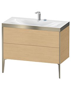 Duravit XViu vanity unit XV4711EB130P 100x48cm, 2 pull-outs, 2 tap holes, matt champagne, Rahmen P, natural oak