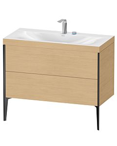 Duravit XViu Waschtisch-Unterschrank XV4711EB230C 100x48cm, 2 Auszüge, 2 Hahnlöcher, schwarz matt, Rahmen C, Eiche natur