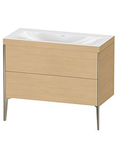 Duravit Meuble sous-vasque XViu XV4711NB130C 100x48cm, 2 coulissants, sans trou pour robinet, champagne mat, Rahmen C, chêne naturel