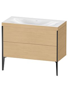 Duravit Meuble sous-vasque XViu XV4711NB230C 100x48cm, 2 coulissants, sans trou pour robinet, noir mat, Rahmen C, chêne naturel