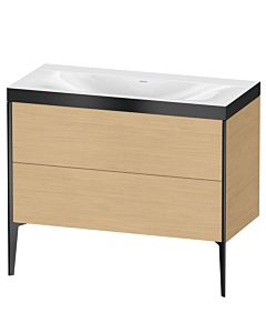 Duravit Meuble sous-vasque XViu XV4711NB230P 100x48cm, 2 coulissants, sans trou pour robinet, noir mat, Rahmen P, chêne naturel