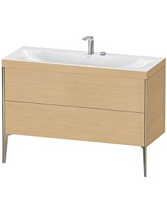 Duravit Meuble sous-vasque XViu XV4712EB130C 120x48cm, 2 tiroirs, 2 trous pour robinetterie, champagne mat, Rahmen C, chêne naturel