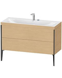 Duravit Meuble sous-vasque XViu XV4712EB230C 120x48cm, 2 tiroirs, 2 trous pour robinetterie, noir mat, Rahmen C, chêne naturel