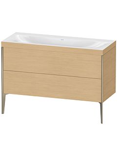 Duravit Meuble sous-vasque XViu XV4712NB130C 120x48cm, 2 tiroirs, sans trou pour robinet, champagne mat, Rahmen C, chêne naturel
