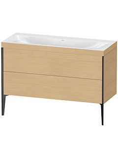 Duravit Meuble sous-vasque XViu XV4712NB230C 120x48cm, 2 tiroirs, sans trou pour robinet, noir mat, Rahmen C, chêne naturel