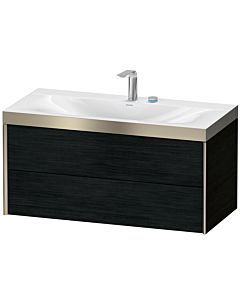 Duravit Meuble sous-vasque XViu XV4616EB116P 100x48cm, 2 tiroirs, 2 trous pour robinetterie, champagne mat, Rahmen P, chêne noir