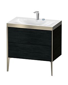 Duravit Meuble sous-vasque XViu XV4710EB116P 80x48cm, 2 coulissants, 2 trous pour robinetterie, champagne mat, Rahmen P, chêne noir