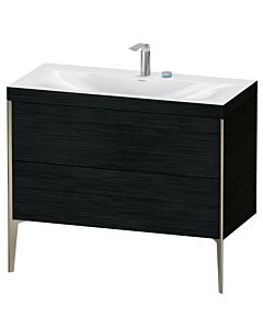 Duravit XViu vanity unit XV4711EB116C 100x48cm, 2 pull-outs, 2 tap holes, matt champagne, Rahmen C, black oak