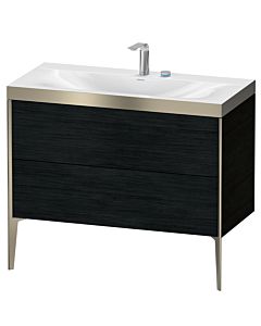 Duravit XViu vanity unit XV4711EB116P 100x48cm, 2 pull-outs, 2 tap holes, matt champagne, Rahmen P, black oak