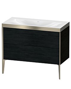 Duravit XViu vanity unit XV4711NB116P 100x48cm, 2 pull-outs, without tap hole, matt champagne, Rahmen P, black oak